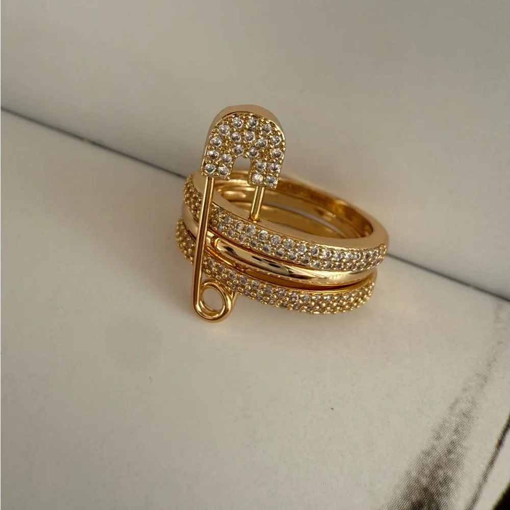 Nordstrom Gold Pavé Safety Pin Stackable Ring - Picture 2 of 7